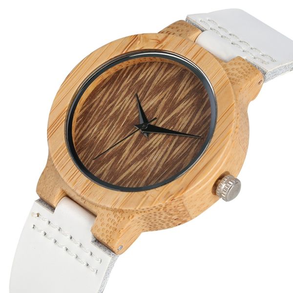 

women watch bamboo wooden watch natural lightweight wooden wrist simple clock women white leather band relojes para mujer, Slivery;brown