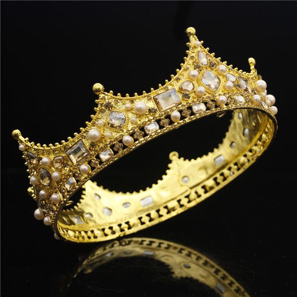 

барокко королева король tiara корона для ювелирных изделий люкс свадебные волос кристалл диадема пром головной убор большой золотой диадемы, White;golden