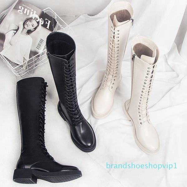 

crystal2019 flat heel shoes knee high knight boots martin boots round toe black with velvet warm low heel fashion