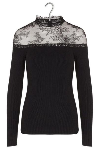 

18 sweet lace splicing knitting shirt marielt11526h85235, Black