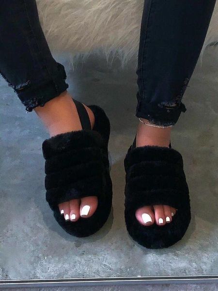 

factory direct sales 2020 spring new comfortable wild fur slippers imitation fur sandals wholesale large size, Black