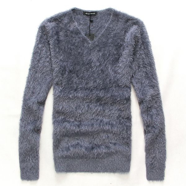 

2018 autumn winter slim ma haimao warm comfortable sweater men v-collar knitted sweater bottoming shirtwear size -3xl, White;black