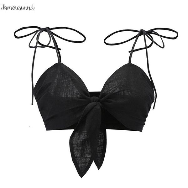 

sexy tank ремень лук белый crop top женщин v шеи галстук бретели короткие топ tee женщины summer beach casual up, White