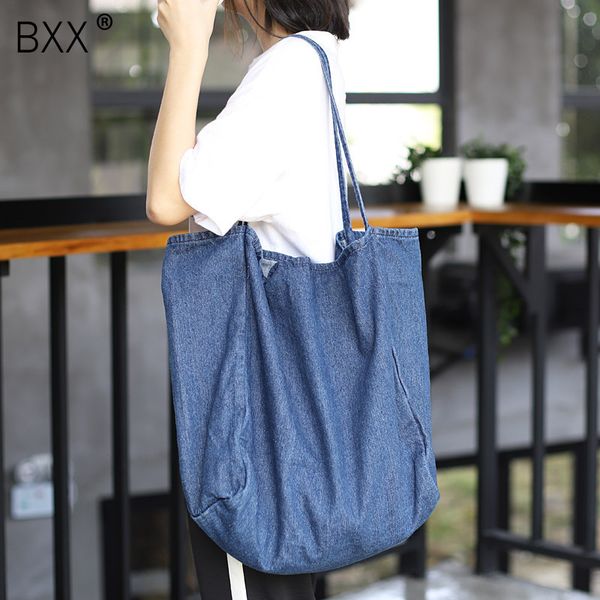 

bxx] 2020 women's new pattern korean denim vintage single shoulder package fashion solid color large capacity handbag da122