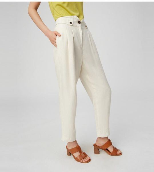 

women pants spring/summer 2020 new trousers fashionable casual comfortable linen double pleat high waist straight pants, Black;white