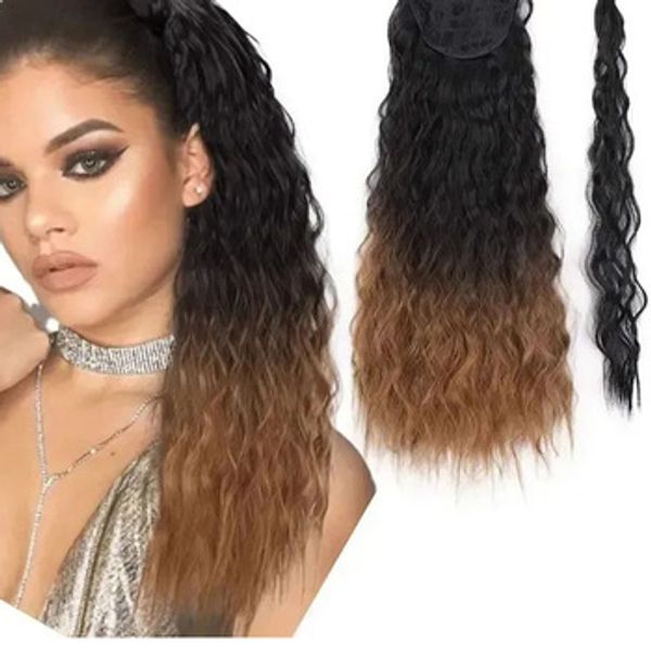 Yaki longo Enrole-cavalo Extensão Ombre Loiro Humano peruca Extensão Rabo de 20 polegadas Cabelo ondulado por Mulheres 140g