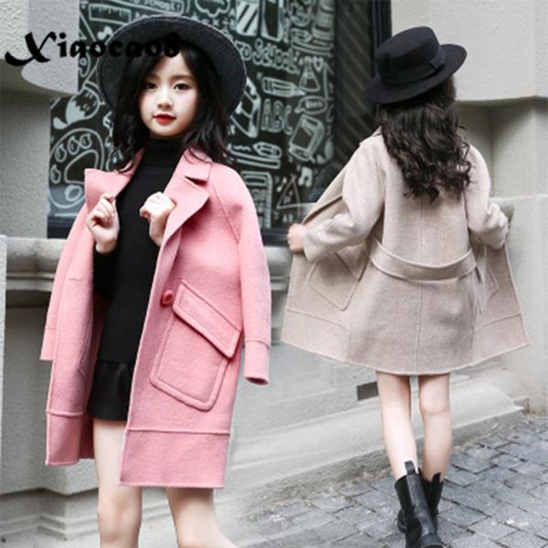 

new girls winter wool coat kids thicken long jackets baby toddler girl autumn outwear clothes children's warm jacket in pink, Blue;gray
