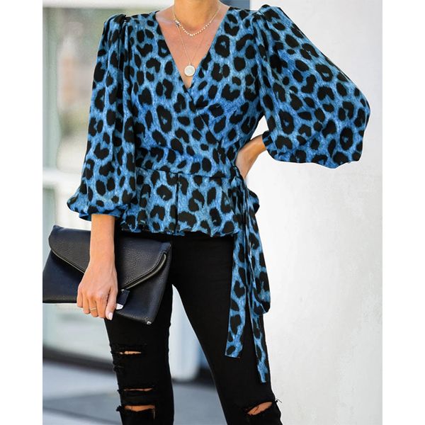 

chiffon blouses women 2019 autumn fashion long sleeve v-neck shirt office blouse slim casual female leopard print shirts, White;black