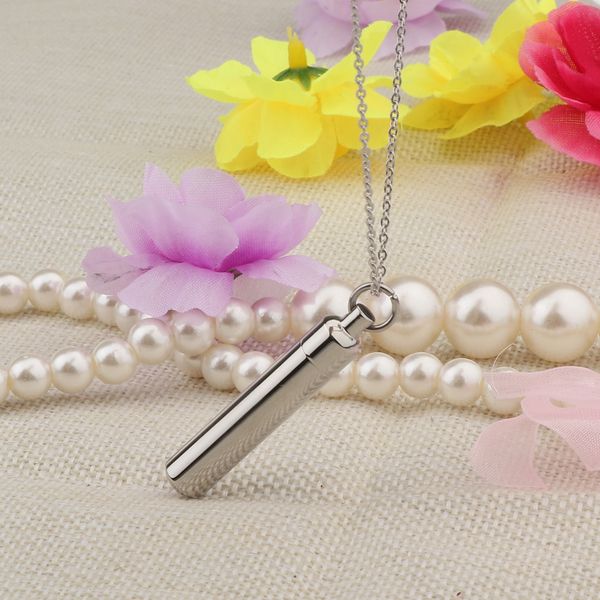 

capsule pendant necklace silver stainless steel cremation urn jewelry ashes