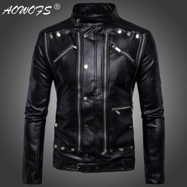 

code] european cross border electricity supplier selling men locomotive multi-zipper men's leather clothing leather coat ja, Black