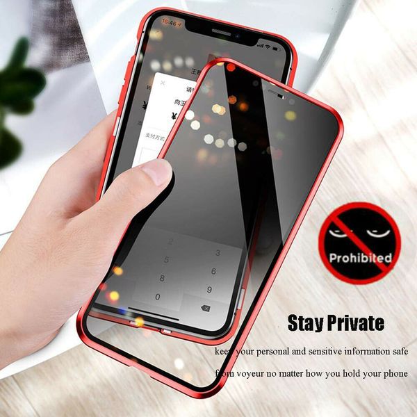 per iPhone 11 custodia Pro per Iphone XS MAX XR X 8 7 6 Plus Anit Peeping Doppio lato in vetro temperato 360 Full Body in metallo Paraurti Cover MAGNETICA