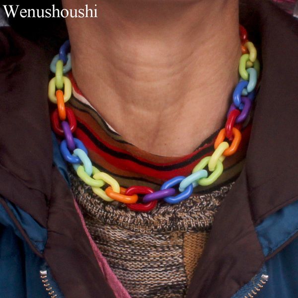 

2020 new 7 colors boho rainbow necklace fashion colorful acrylic link chain necklaces for women brief girls gifts 40+5cm di154, Silver