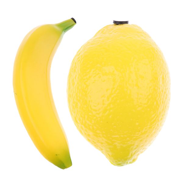 

pack of 2 plastic baby toddler fruit shaped hand shakers toys, lemon & banana