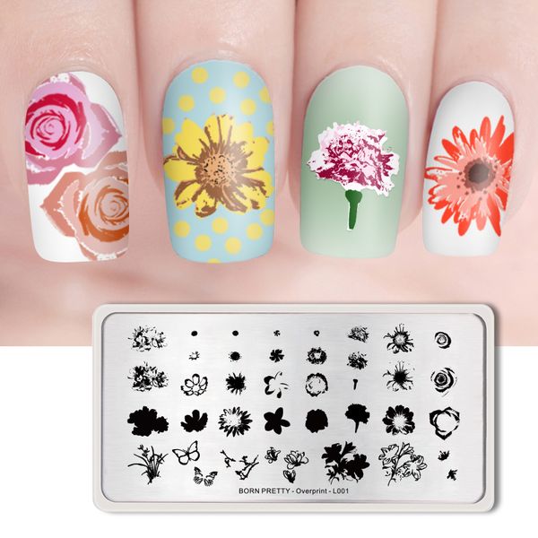 

born pretty 1pc overprint stamping template flower nature rectangle nail art stamp template diy image decoration stencil plate, White