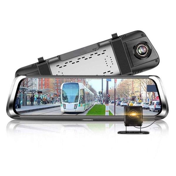 

10" touch screen car dvr dashcam stream media recorder rear view mirror full hd 1080p 2ch front 170Â° rear 145Â° clear night vision