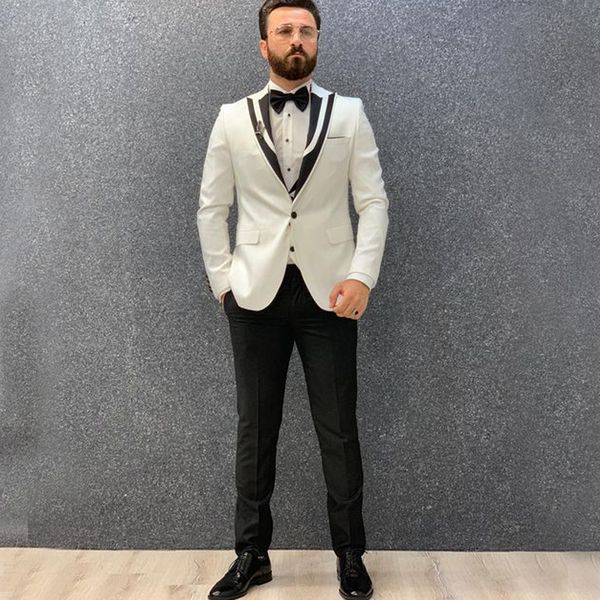 

white jacket 3 pieces groom suits for wedding customized business party suit wedding suits for men groom tuxedos, Black;gray