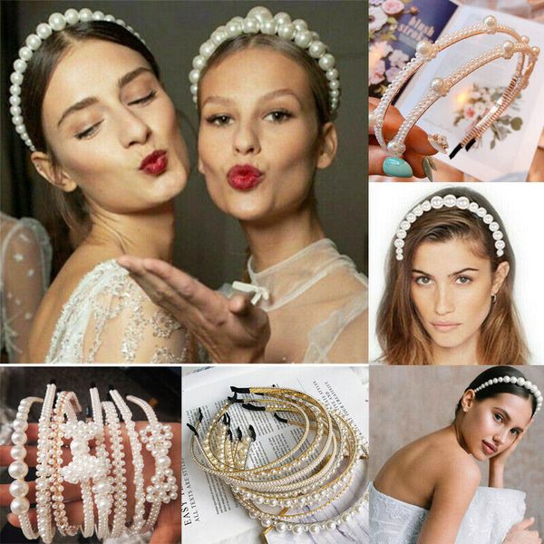 

2020 Fashion Trend Women Ladies Elegant Evening Party Pearl Hairband Headband Crystal Wedding Party Hair Hoop Accessories