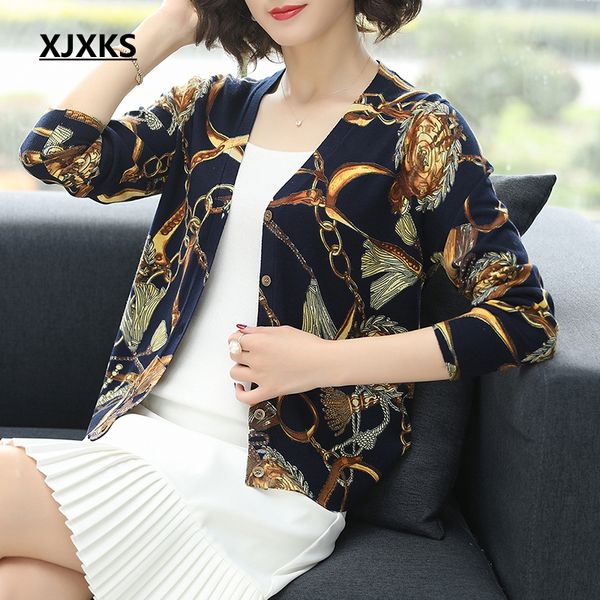 

xjxks spring lady cardigans women thin casual crochet knitted sweater soft coat cardigans fashion print cardigan, White