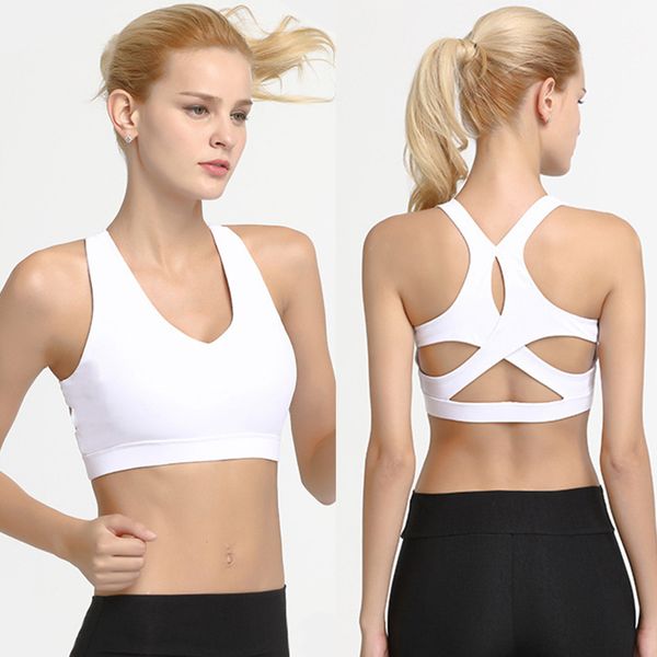 

sports bras for gym activewear strappy padded workout yoga bra running medium support, White;black