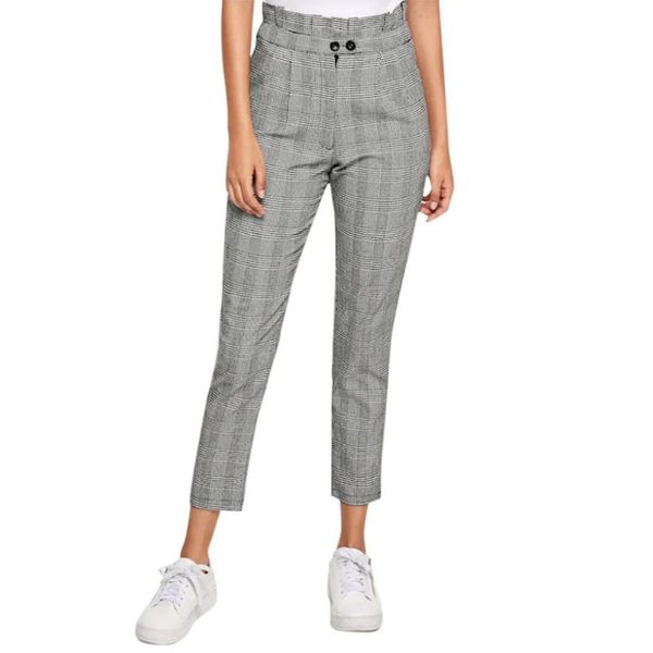 

office lady plaid print long harem pants high waist 2019 fashion casual women capris trousers, Black;white