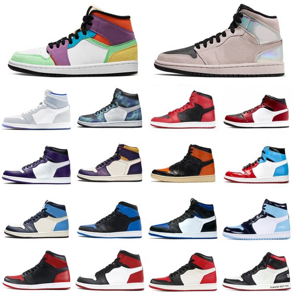 

jumpman 1 1s men basketball shoes tie dye iridescent shattered backboard unc to chicago black toe womens mens trainers sports sneakers