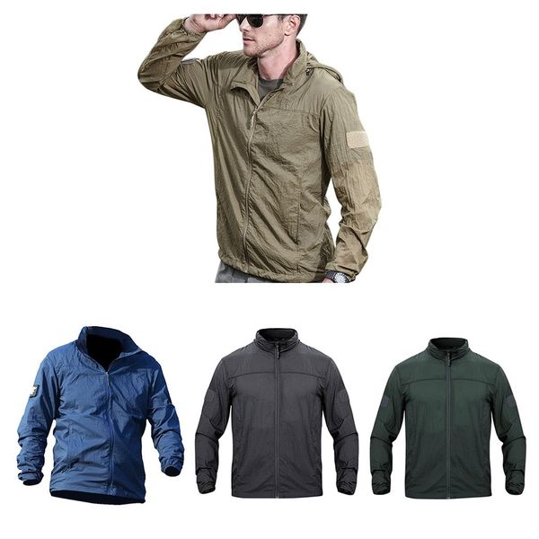 

outdoor tactical sun protection clothing ultra-thin skin clothing windbreaker lightweight material jacket outdoor jackets hoodies, Blue;black