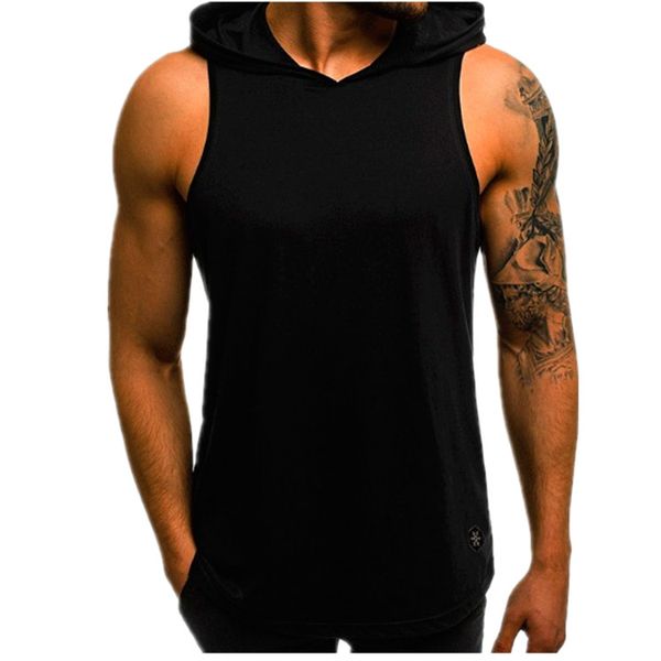 

designer mens sleeveless hoodie bodybuilding workout cotton tank sports fitness shirts male top, White;black