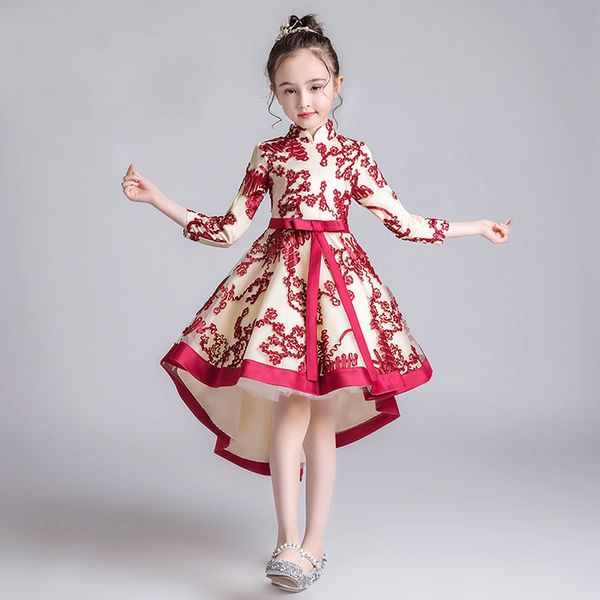 

flower girl dress wedding dress birthday pageant dresses lace girls' flower embroider wedding party tulle formal, Red