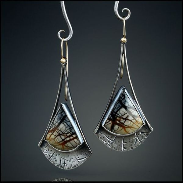 

2019 new picasso abstract texture pendant earrings for women vintage geometric triangle resin stone statement earrings z4d326, Silver