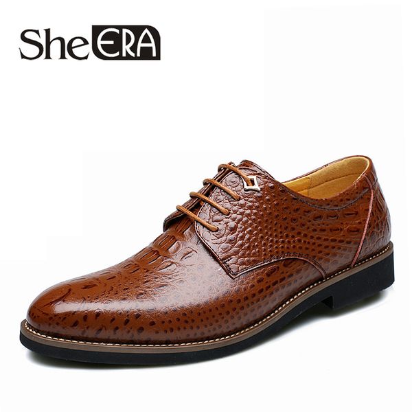 

she era new spring autumn men shoes comfortable mens oxford shoes fashion casual split leather crocodile men flats dress, Black