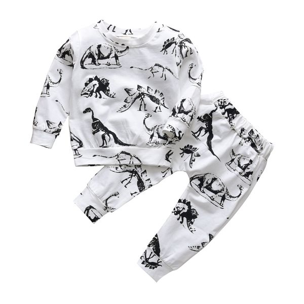 

baby boys girls dinosaur clothes outfit t-shirt +long pants leggings set, White