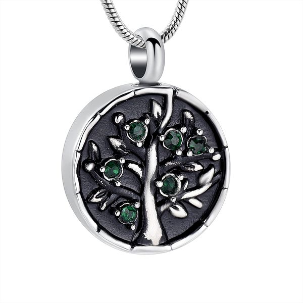 

ijd10746 hold green zircon circle of life cremation pendant urn necklace for ashes of loved one keepsake memorial jewelry, Silver