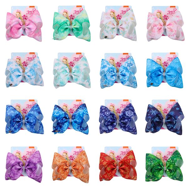 

jojo siwa hair bows 16 designs snowflake styles jojo bows with clip hair accessories for girls 8 inch large hair bow ss127, Slivery;white