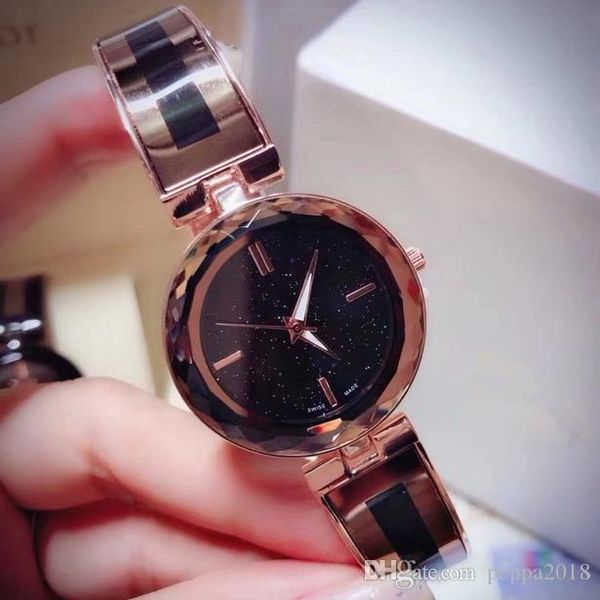 

new model fashion women watch rose gold stainless steel starry surface dial luxury lady wristwatch classic quartz relojes de marca mujer, Slivery;brown