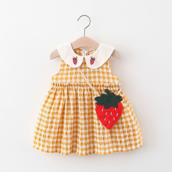 

baby girl clothing summer cute plaid toddler newborn baby girls dress with bag two piece party birthday dress for girls, Red;yellow