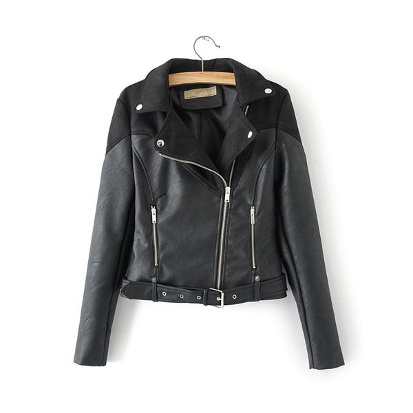 

evasu lou spring biker jacket 2019 new fashion long-sleeve short motorcycle jackets women suede coat female leather jacket ev322, Black