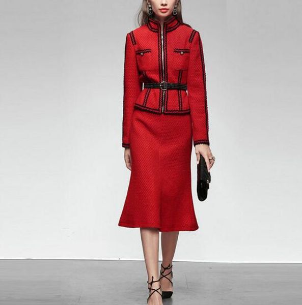 

autumn and winter women's new woolen coat skirt suit, White