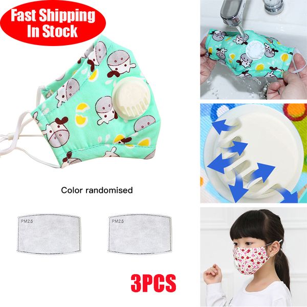 

3pcs cartoon children mouth mask kids breath valve anti haze mask with activated carbon filters anti dust respirator face masks