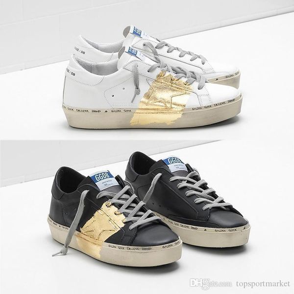 

men women golden gooses fashion dirty shoes sneakers hi star calf leather 24-carat gold leaf staring handwrittengolden gooses, Black;red