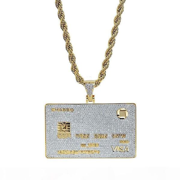 

hip hop diamonds visa card pendant necklaces for men women luxury credit gold card pendants 18k gold plated bank card chain necklace jewelry, Silver