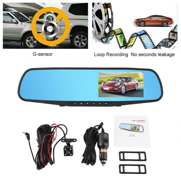 

4.3inch 1080p car dvr dual lens reversing rearview mirror camera monitor night vision dvr camera dash cam car accessories new