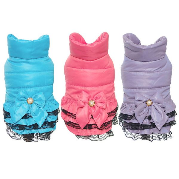 

winter warm new dog dress clothes sweety bowknot pet princess dresses for puppy cats teddy winter dress