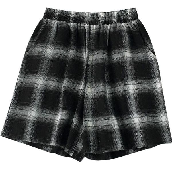 

women's shorts summer harajuku plaid elastic waist loose casual, White;black