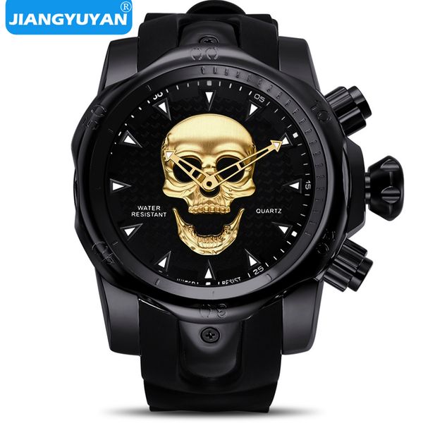 

mens watches 3d pirate skull style quartz brand watch men military silicone sports men watch waterproof relogio masculino, Slivery;brown