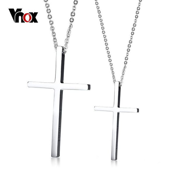 

vnox cross couple necklace for women men stainless steel engraved immanuel pendant necklace color love promise jewelry, Silver