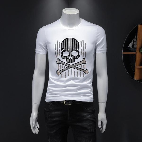 

2020 summer men's short sleeve t-shirt round neck slim mercerized cotton printing wild youth casual short sleeve bottoming shirt size m, White;black