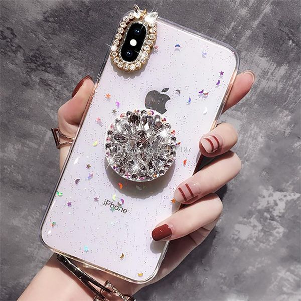 

ell for iphone 7 8 case luxury glitter diamond cover for iphone x xs max xr 6 7 8 plus rhinestone 3d grip stand holder phone cases