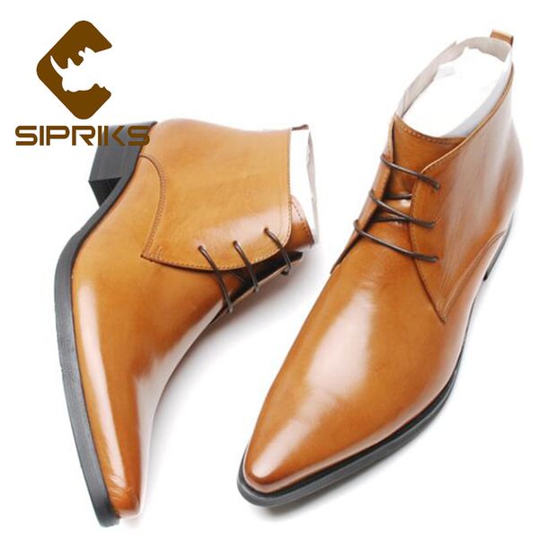 

sipriks fashion genuine leather american work boots men formal derby shoes pointed toe english dress boots elegant wedding shoes, Black