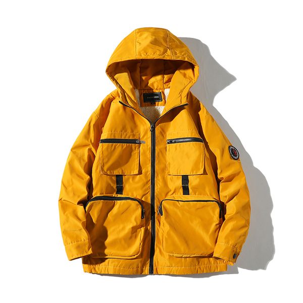 

man winter warm multi pocket jackets winter leisure and thickening parkas woolen jacket, Black