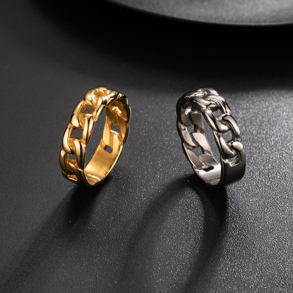 

valily men's punk cuban link ring stainless steel men's 6mm link chain rings for men hiphop wedding brands party man jewelry